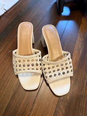 Harlow Cream Braided Woven Block Heel Mules